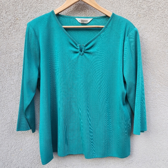 exclusively Misook Tops - EXCLUSIVELY MISOOK Women's Top Extra Large Teal Classic Minimalist V-Neck Luxury